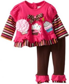 Rare Editions Baby Girls Newborn Cupcake Applique Legging Set, Fuchsia/Brown, 0 3 Months Clothing