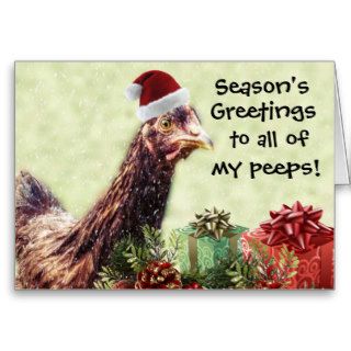 Christmas Holiday Chicken in Santa Hat Greeting Cards