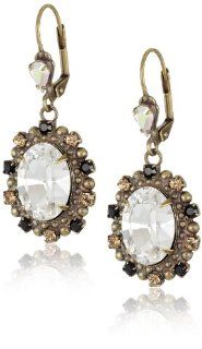 Sorrelli "Evening Moon" Pave Jet Black and Clear Oval Cut Crystal French Wire Earrings Jewelry