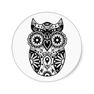 Sugar Skull Owl Black & White Stickers