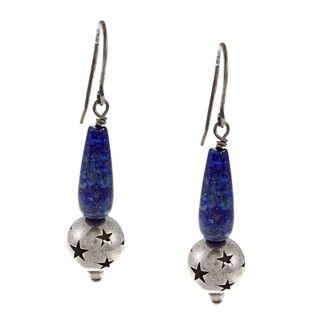 Southwest Moon Sterling Silver Lapis and Star Cutout Bead Earrings Sterling Silver Earrings