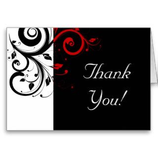 Black + White / Red Reverse Swirl Thank You Cards