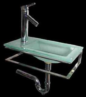 Small Square Sink Light Green Tint Glass, Small Square Sink Light Green Wall mount Package  17060   Vessel Sinks