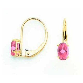 14k 6x4mm Oval Pink Tourmaline leverback earring Jewelry
