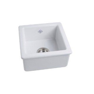 Rohl RC1515WH 15 Inch by 15 Inch by 7 17/32 Inch Deep Single Bowl Undermount or Drop Fireclay Kitchen or Prep Sink in White    
