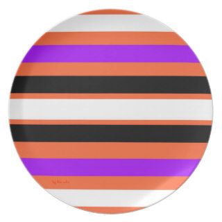 Bright Purple Lilac Orange Black White Stripes Party Plate