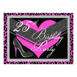 Hot Pink Leopard 25th Birthday Party Invite
