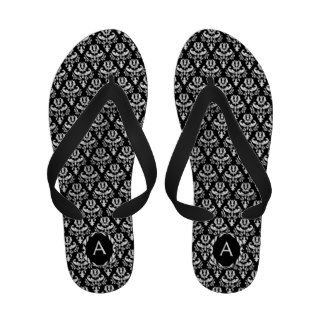 Black And White Damask With Monogram Sandals