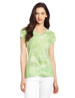Chaus Women's V Neck Optical Graphic Cap Sleeve Tee, Mellow Mint, Large