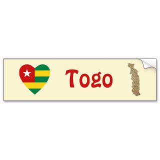 Togo Flag Heart + Map Bumper Sticker