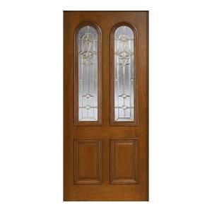 Main Door Mahogany Type Prefinished Cherry Beveled Brass Twin Arch Glass Solid Wood Entry Door Slab SH 552 CH B