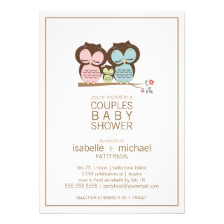 Cute Owl Family Couples Baby Shower Neutral Announcement