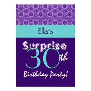 SURPRISE 30th Birthday Purpleand Turquoise G805 Custom Invites