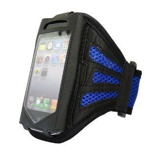 FunFunCom   Blue on Black Breathable Adjustable Sports Armband, for Apple iPhone 4 / 4G / 4s. Light Weight. Hand Washable. Easy Access to Touch Screen. Fully Adjustable to Provide Comfortable Fit. Perfect for Gym, Exercise, Workout, Running, Jogging and Cy