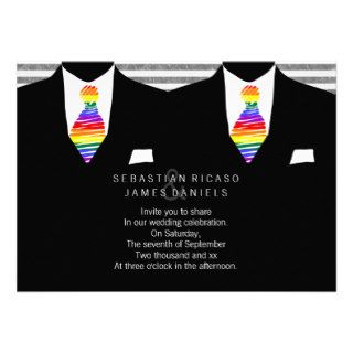 Mr and Mr Suit and Rainbow Tie Gay Wedding Custom Invites