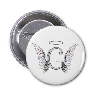Letter G Initial Monogram with Angel Wings & Halo Buttons