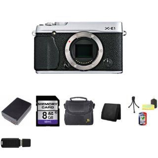 Fujifilm X E1 16.3MP Compact System Digital Camera   Body Only (Silver) + NP W126 Lithium Ion Replacement Battery + 8GB SDHC Class 10 Memory Card + Carrying Case + Memory Wallet + Table Top Tripod, Lens Cleaning Kit, LCD Protector + USB SDHC Reader  Camer