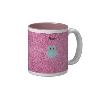 Personalized name bling owl diamonds coffee mugs