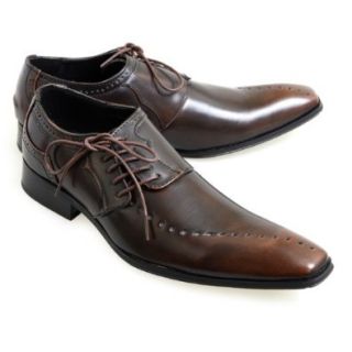 Men's Dress Shoes With Side Medallion And Side Lace up Style 115539, Dark Brown, 40 EU (US Men's 8 M) Shoes