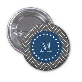 Navy Blue, Charcoal Gray Chevron Pattern  Your Mo Pinback Buttons