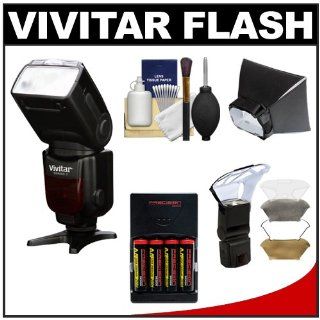 Vivitar Series 1 DF 583 i TTL Power Zoom DSLR Wireless TTL Flash with Batteries & Charger + Soft Box + Diffuser Bouncer + Cleaning Kit for Nikon D3200, D3300, D5200, D5300, D7000, D7100, D610 Digital SLR Cameras  On Camera Shoe Mount Flashes  Camera 