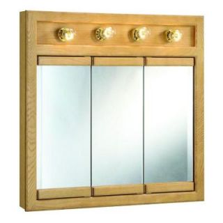 Design House Richland 30 in. x 30 in. 4 Light Tri View Surface Mount Medicine Cabinet in Nutmeg Oak 530600