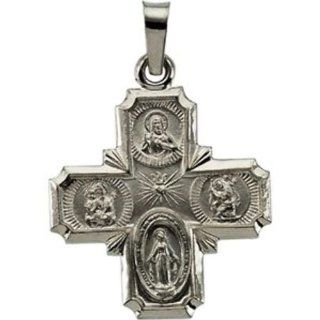 18x18mm Four Way Cross Medal Pendant in 14k White Gold Jewelry
