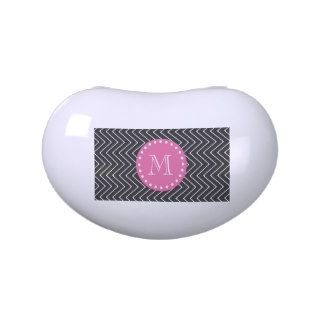 Hot Pink, Black and White Chevron  Your Monogram Jelly Belly Tins