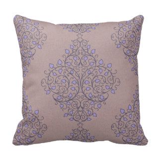 Purple & Gray Damask Throw Pillow
