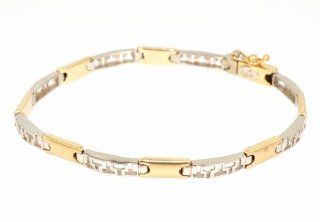 14K Two Tone Gold Greek Key 7" Bracelet Jewelry