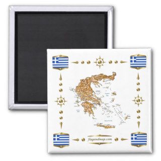 Greece Map + Flags Magnet