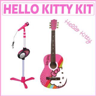 Hello Kitty Microphone Stand with Microphone + Hello Kitty 30 inch Acoustic Guitar Pink Musical Instruments