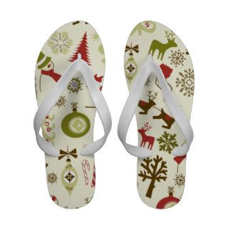 Whimsical Christmas Icons Flip Flops