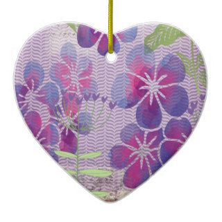Purple Watercolor Flowers Custom Heart Keepsake Ornament