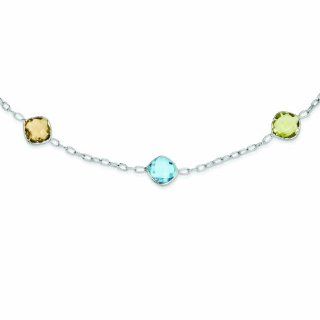 Genuine .925 Sterling Silver 18In. Multi Color Gemstone Necklace Inch Length 7.5 Grams. . Mireval Jewelry