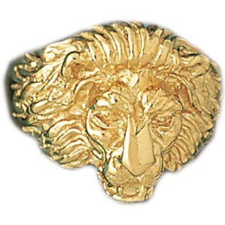 14K Yellow Gold Lion Head Men's Ring Jewelry