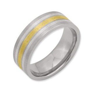 IceCarats Designer Jewelry Size 9 Titanium 14K Gold And Sterling Silver Inlay 8Mm Satin Band IceCarats Jewelry