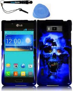 IMAGITOUCH(TM) 3 Item Combo LG Splendor Venice US730 LG OPTIMUS SHOWTIME L86C(Boost Mobile, U.S.Cellular, Net 10, Straighttalk) Hard Case Phone Cover Protector Faceplate with Graphics Design   Blue Skull (Stylus pen, Pry Tool, Phone Cover) Cell Phones &am