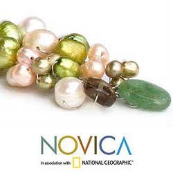 Pearl Smoky Quartz 'Verdant Fascination' Necklace (4 8 mm) (Thailand) Novica Necklaces