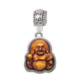 Bone Resin Laughing Buddha in Silver Bamboo Frame Marathon Charm Bead Jewelry