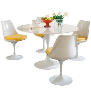 Eero Saarinen Dining Table Set with Yellow Cushions Modway Dining Sets