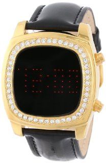 TKO ORLOGI Women's TK573 GBK Gold Crystalized Mirror Digital Black Leather Strap Watch Watches