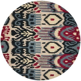 Handmade Ikat Beige/ Blue Wool Rug (6' Round) Safavieh Round/Oval/Square