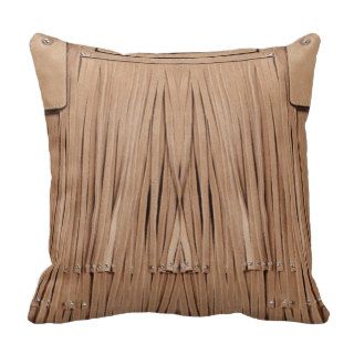 Tan Leather Fringe Look Pillow