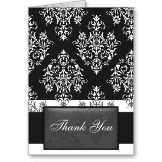 black and white damask Thank You Card