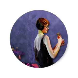 QUALIDA, 1920s FASHION in FUCHSIA and PERIWINKLE Round Stickers