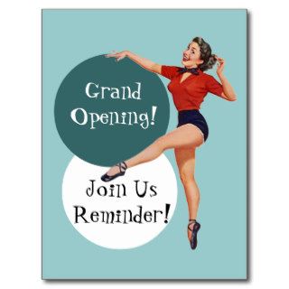 Retro Postcard Happy Lady Grand Opening Announce