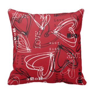 Red Black & White Valentine's Love Hearts Throw Pillows