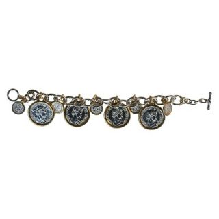 Multi Coin Charm Electroplated Two Tone Toggle Bracelet   Rhodium/Gold