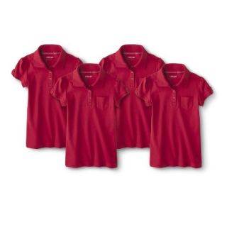 Cherokee Girls School Uniform 4 Pack Short Sleeve Interlock Polo   Red Pop L